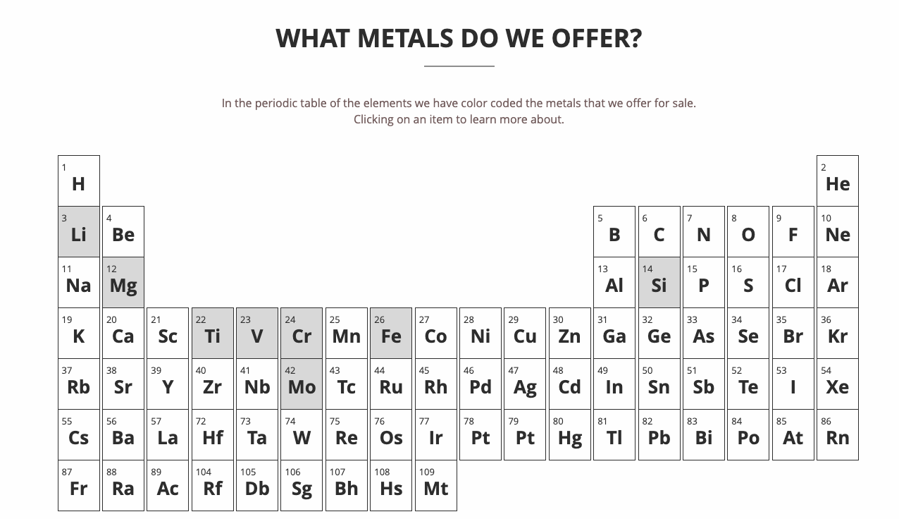 What metals do we offer